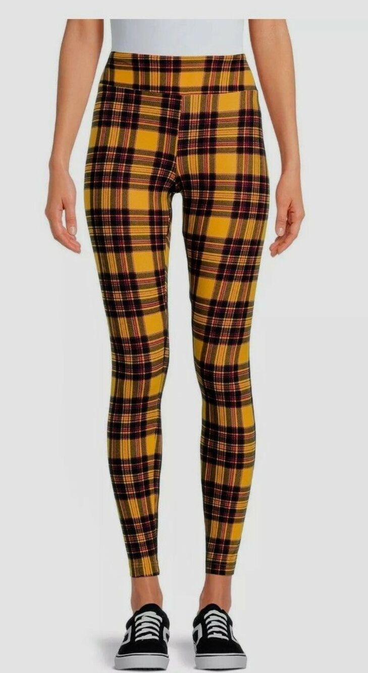 No Boundaries Juniors' Sueded Leggings Yellow Plaid 3XL(21)